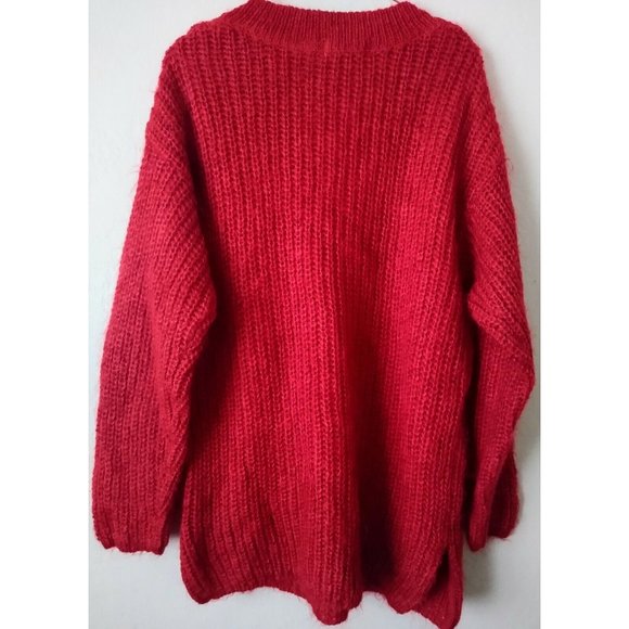 Jennifer Moore Womens Red Vintage Mohair Chunky Pullover V-Neck Sweater 10-12 M - Picture 8 of 11